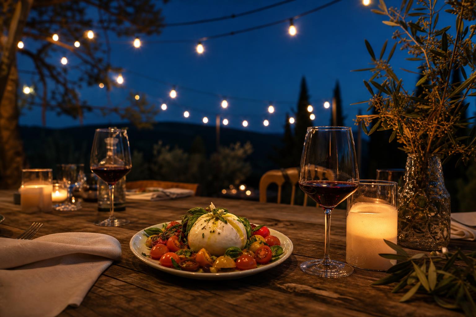 Outdoor Italian dinner in the garden of Villa del Sorriso